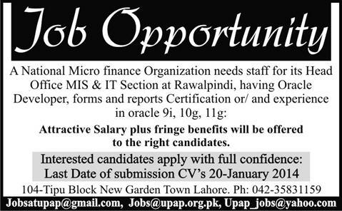 Oracle Developer Jobs in Rawalpindi 2014 / 2013 December at Urban Poverty Alleviation Program (UPAP) NRSP