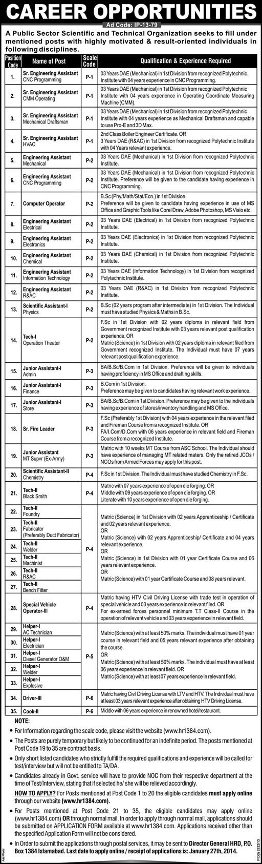 PO Box 1384 Jobs 2014 at a Public Sector Scientific & Technical Organization