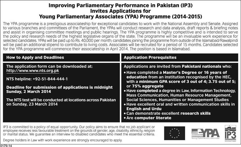 Young Parliamentary Associates (YPA) Programme 2014-2015 Improving Parliamentary Performance in Pakistan
