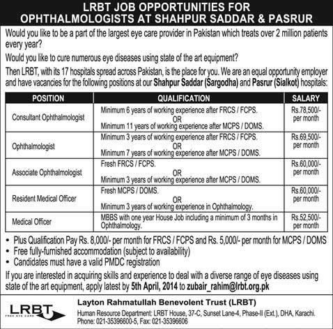 LRBT Jobs 2014 March for Ophthalmologists