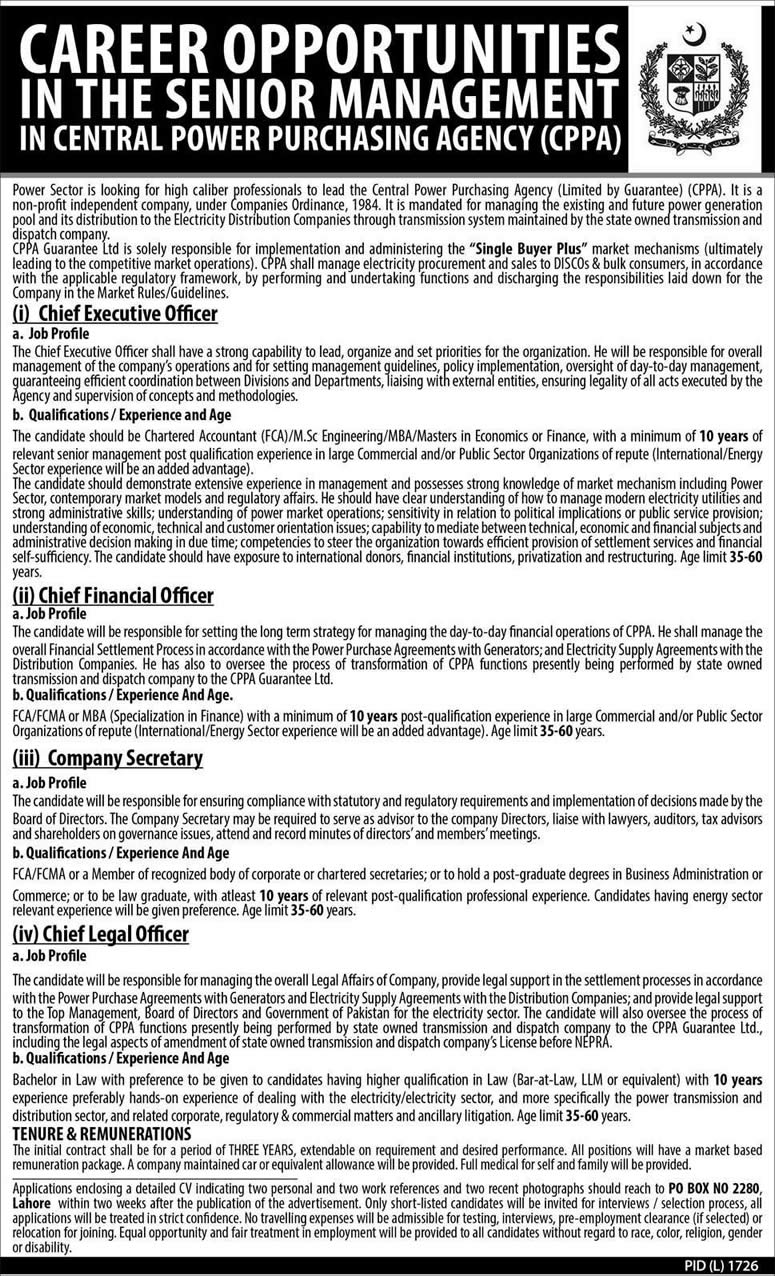 Central Power Purchasing Agency Jobs 2014 March for Senior Management CPPA