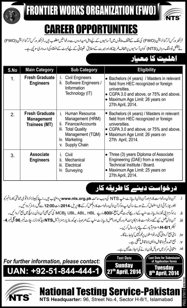 NTS FWO Jobs 2014 March / April Latest Advertisement