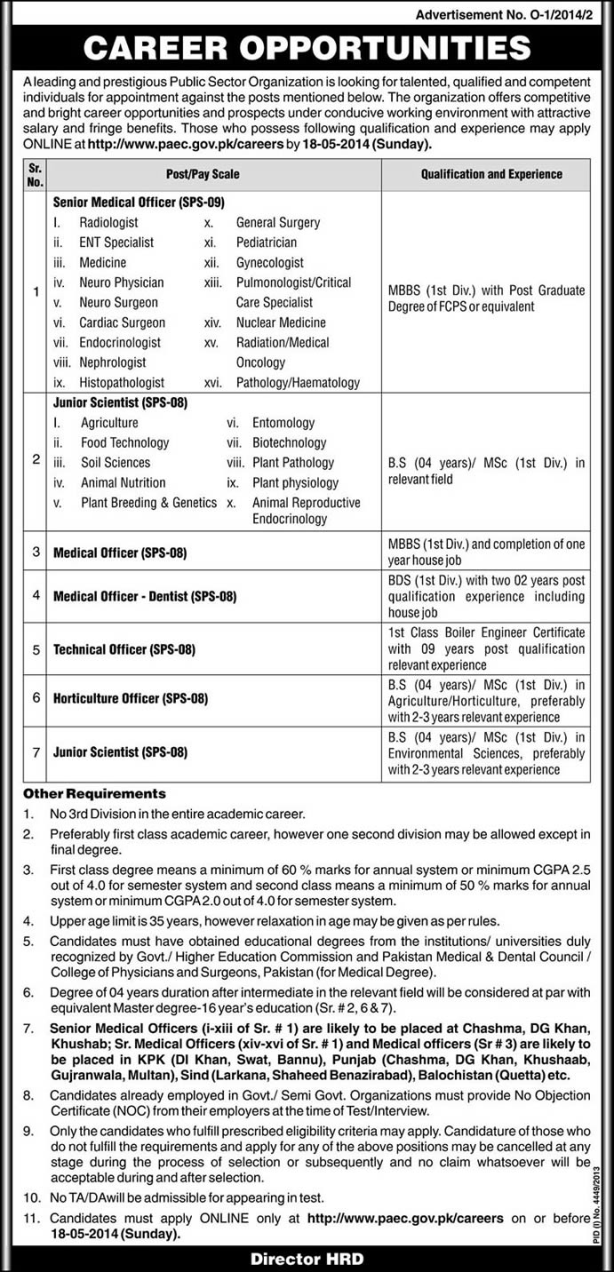 Pakistan Atomic Energy Commission Jobs May 2014 Medical Officers, Dentists, Scientists & Others