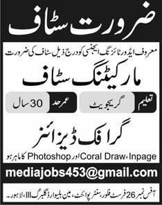 Sales & Marketing and Graphic Designer Jobs in Lahore 2014 May for Advertising Agency