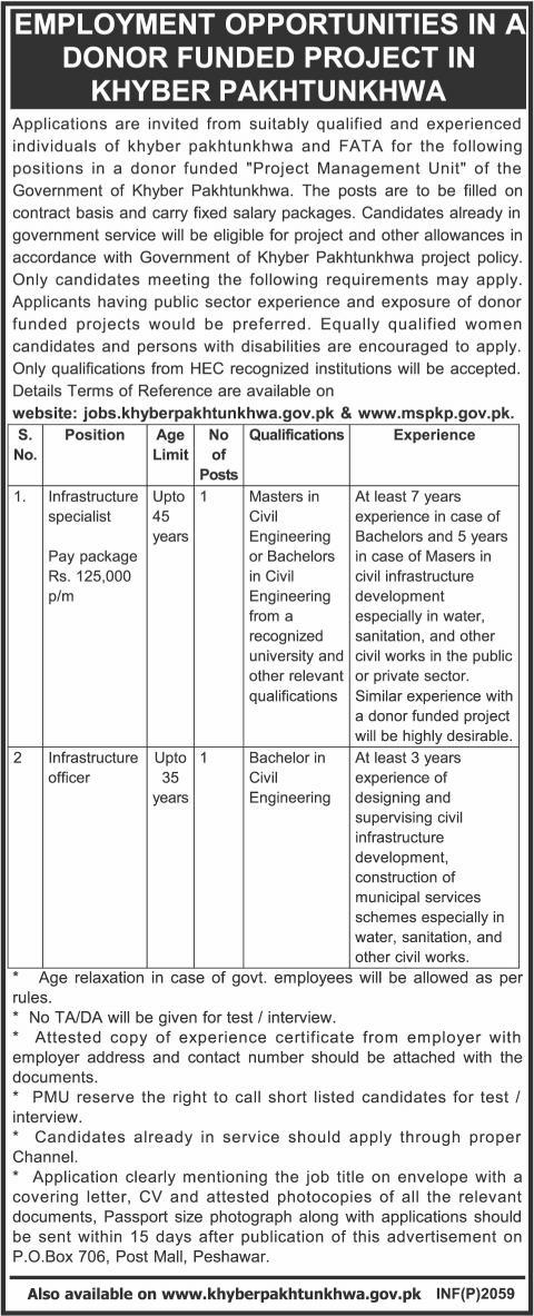 Municipal Services Program KPK Jobs 2014 May for Civil Engineers