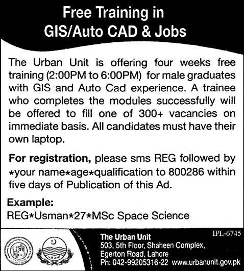 Urban Unit Free Training & Jobs 2014 May Registration for GIS / AutoCAD Latest