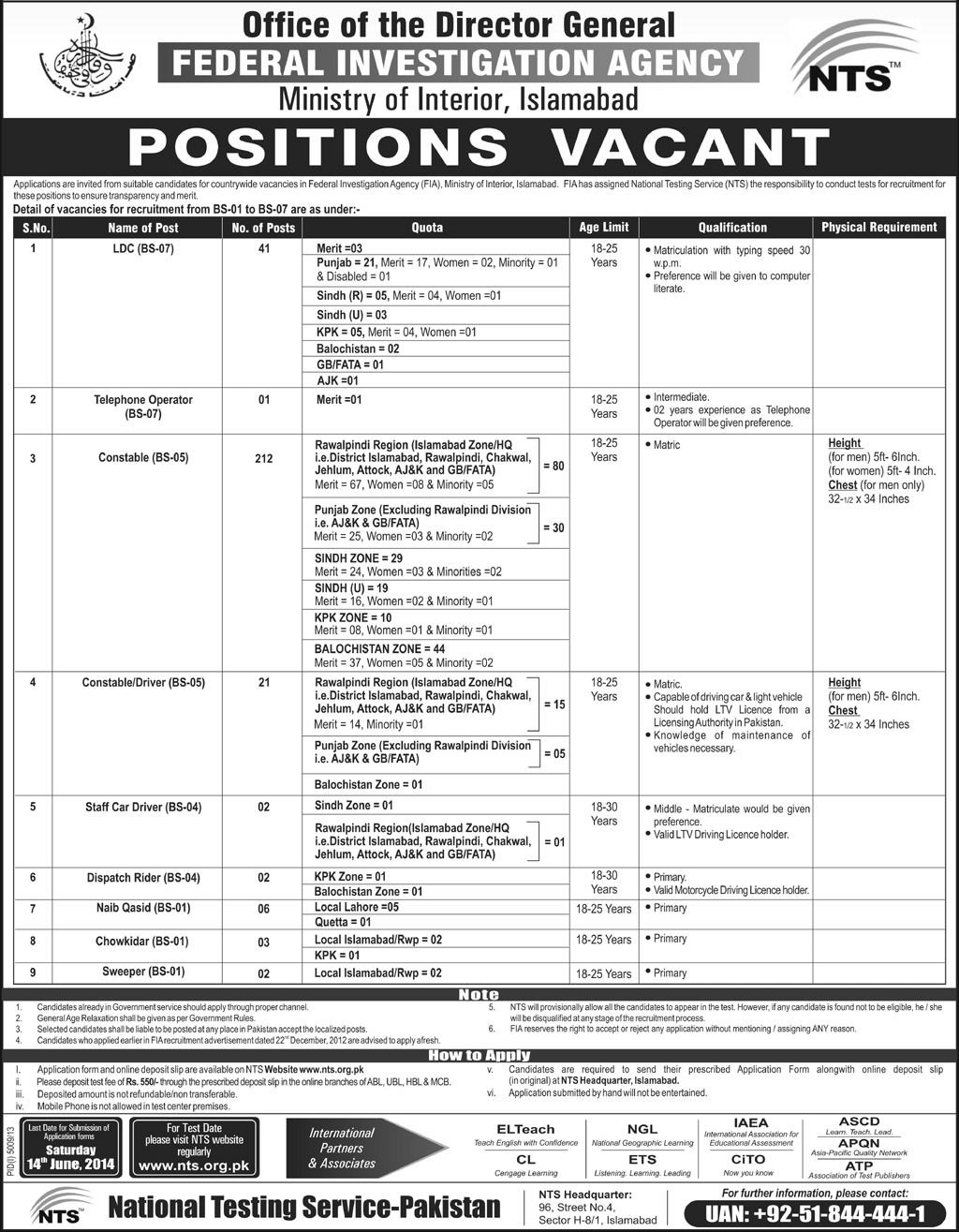 FIA Jobs 2014-June-01 NTS Application Form Download Latest