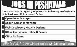 NGO Jobs in Peshawar / Islamabad August 2014 for Administrative & IT Staff