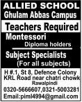 Teaching Jobs in Rawalpindi 2014 August at Allied School Ghulam Abbas Campus