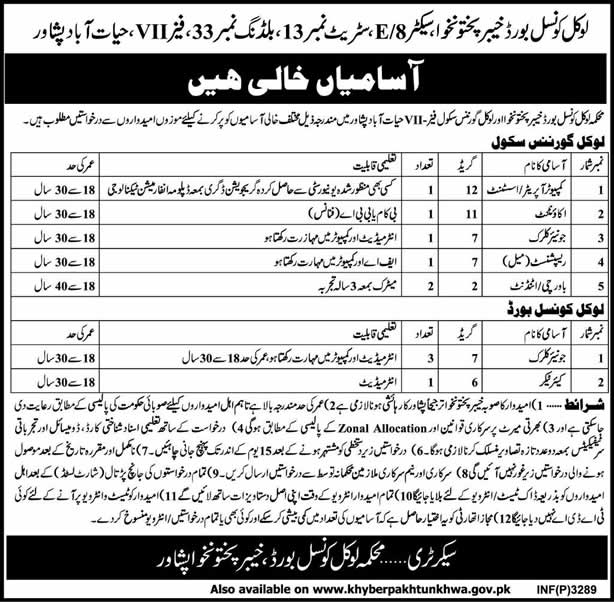 Local Council Board KPK Jobs 2014 August Latest Advertisement