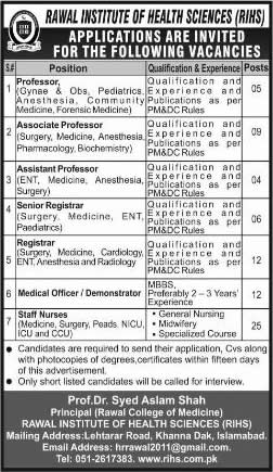 Rawal Institute of Health Sciences Islamabad Jobs 2014 September / October for Medical Faculty & Nursing Staff