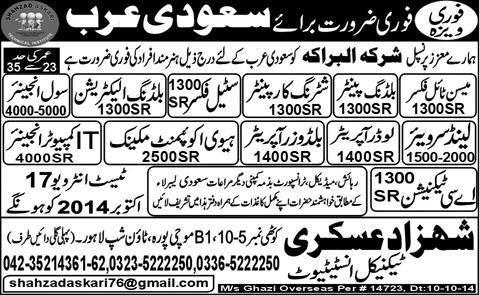 Engineers, Technicians & Vehicle Operator Jobs in Saudi Arabia 2014 October for Pakistanis