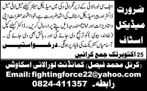 Medical Officers & Paramedics Jobs in Duki Balochistan 2014 October Medical Center of FC Loralai