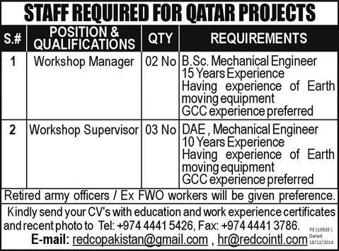 Mechanical Engineering Jobs in Qatar 2014 December through Redco International
