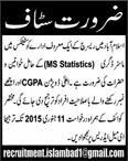 MS Statistics Jobs in Islamabad 2015