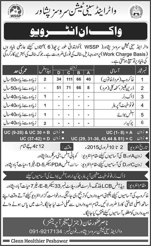 Water and Sanitation Services Peshawar Jobs 2015 Walk in Interviews Khakroob & Others