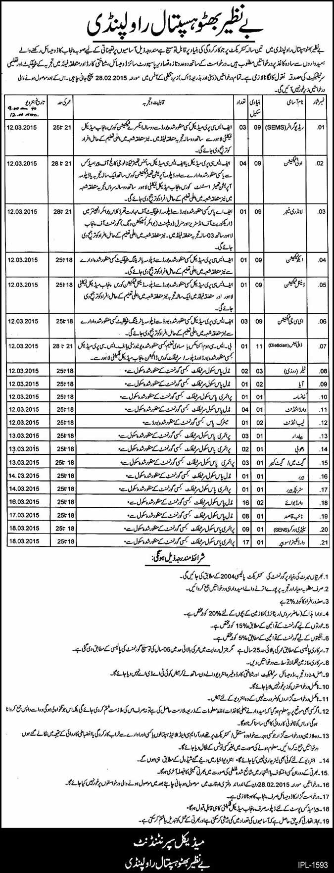 Benazir Bhutto Hospital Rawalpindi Jobs 2015 February General Hospital Latest / New