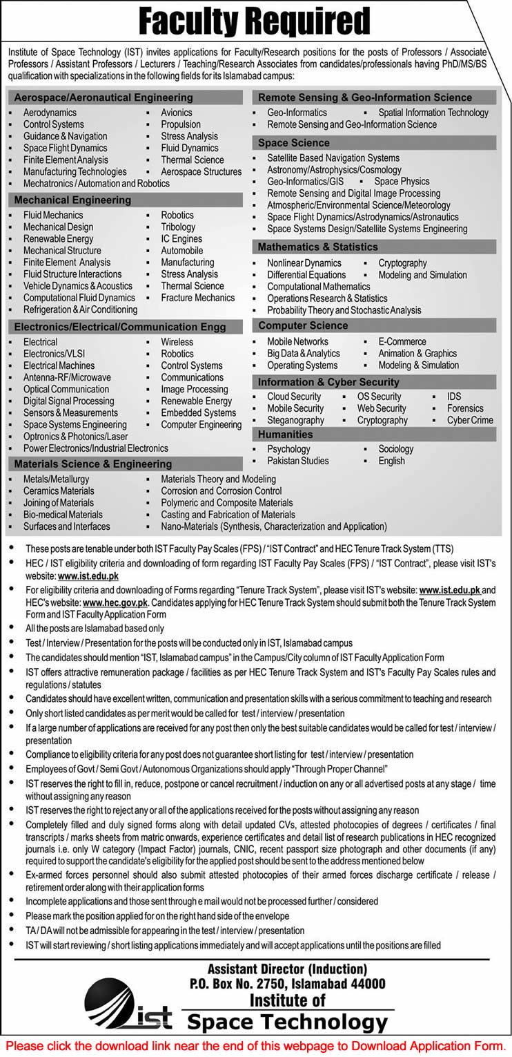 Institute of Space Technology Islamabad Jobs 2015 March Teaching Faculty & Research Positions Latest