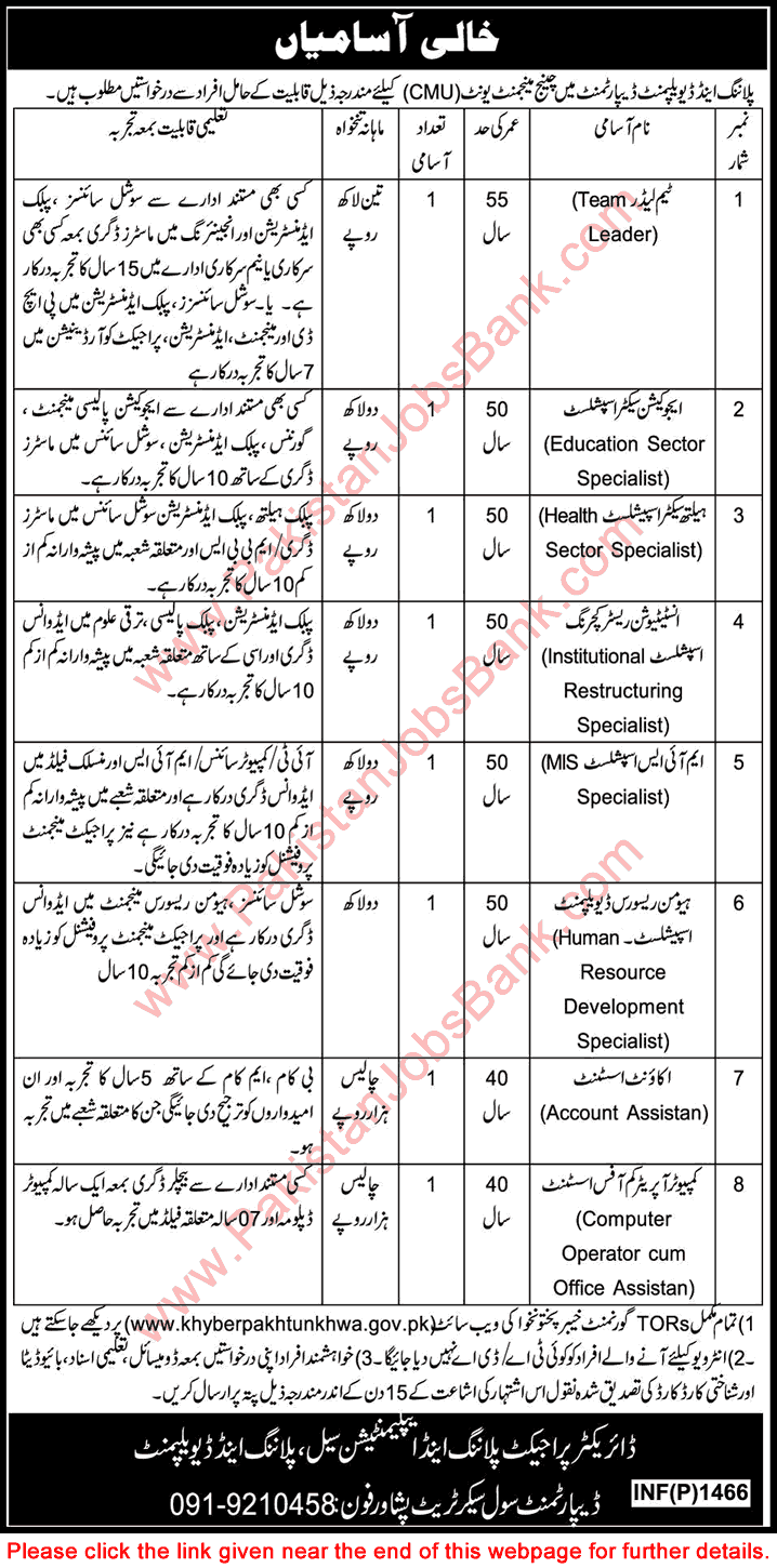 Planning and Development Department KPK Jobs 2015 March Change Management Unit (CMU) Latest