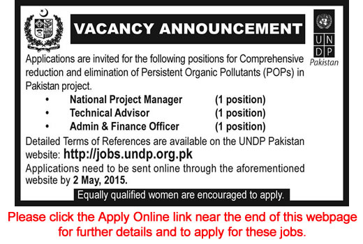 UNDP Pakistan Jobs 2015 April National Project Manager, Technical Advisor & Admin / Finance Officer