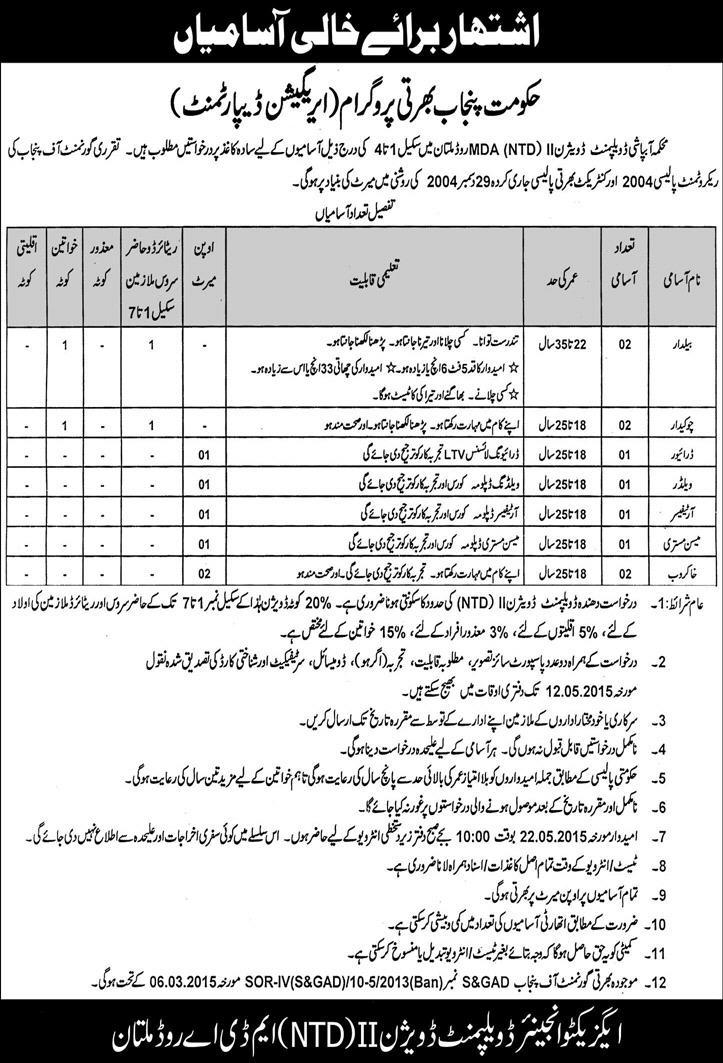 Irrigation Department Multan Jobs 2015 May Baildar, Chowkidar, Driver, Technicians & Others