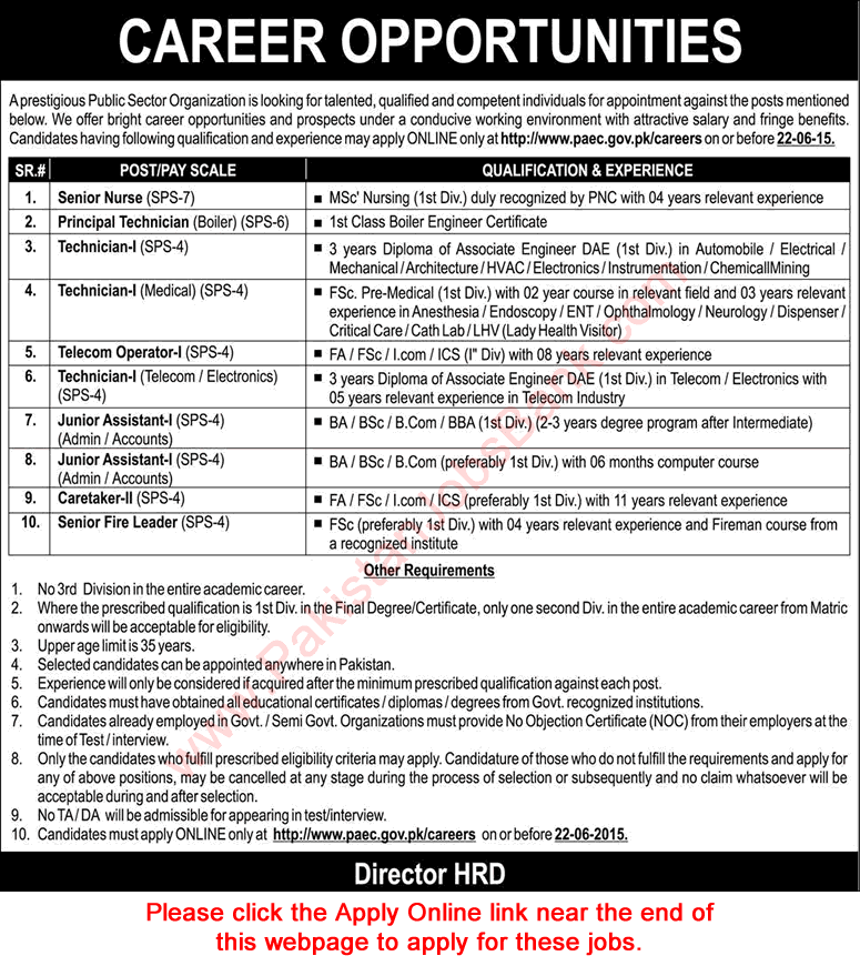 Pakistan Atomic Energy Commission Careers June 2015 PAEC Apply Online Latest Jobs