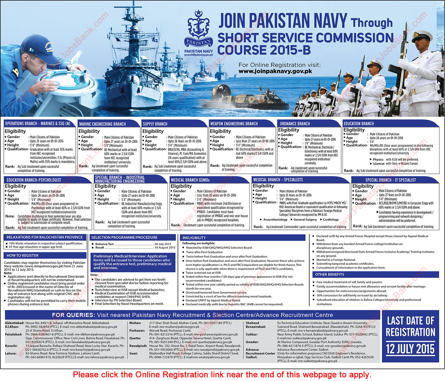 Join Pakistan Navy through Short Service Commission Course 2015-B Online Registration Latest Jobs