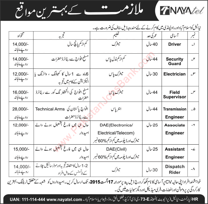 Nayatel Pvt. Ltd Jobs 2015 August Technical Staff for Islamabad / Rawalpindi Latest