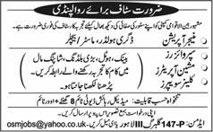Latest Jobs in Rawalpindi 2015 September Operation Manager, Supervisors, Machine Operators & Sweepers