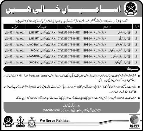 503 Aviation Workshop Rawalpindi Jobs 2015 September Retired Aircraft Technicians Latest