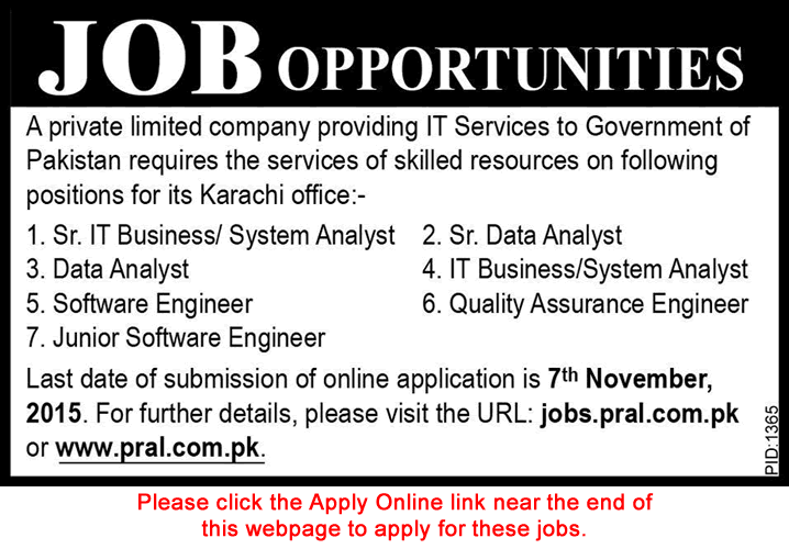 Pakistan Revenue Automation Limited Karachi Jobs 2015 October PRAL Online Apply Latest