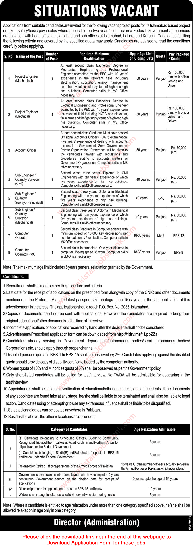 PO Box 2035 Islamabad Jobs 2015 October FEB & GIF Application Form Download Latest