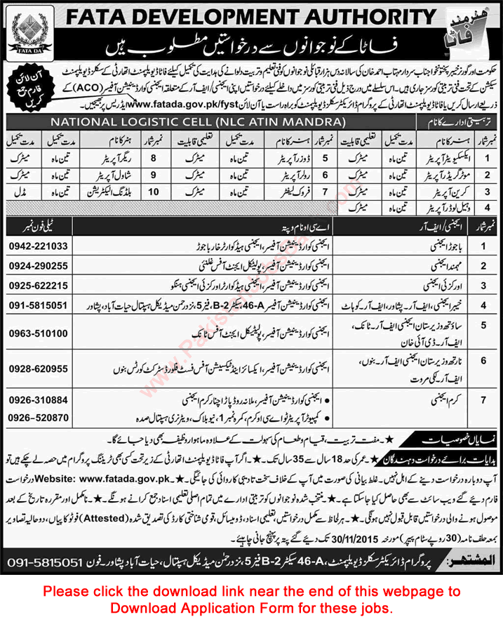 FATA Development Authority Free Courses 2015 November NLC ATIN Mandra Application Form Latest