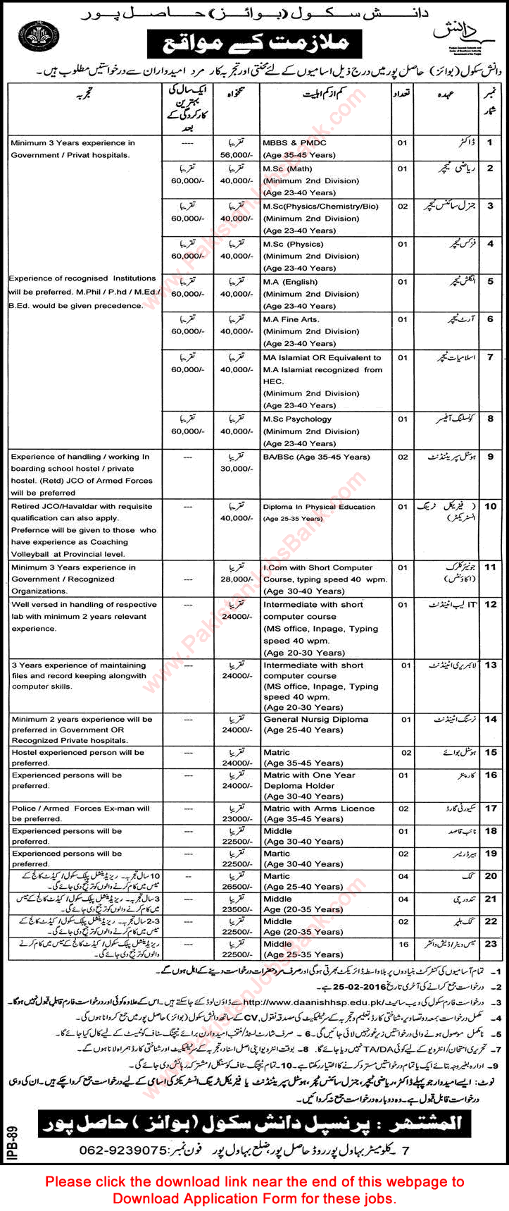 Danish School Hasilpur Jobs 2016 January / February Application Form Teachers, Admin & Support Staff Latest