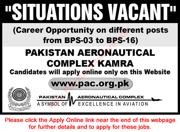 Pakistan Aeronautical Complex Kamra Jobs April 2016 PAC Apply Online Latest / New Advertisement