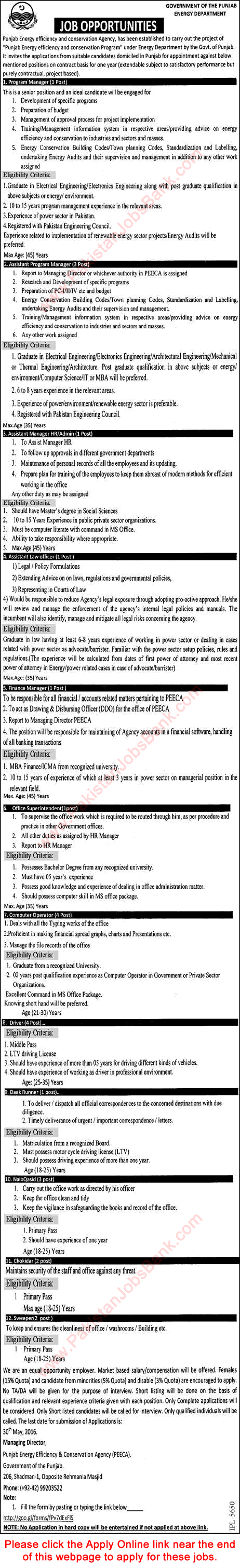 Energy Department Punjab Jobs 2016 May PEECA Lahore Apply Online Latest