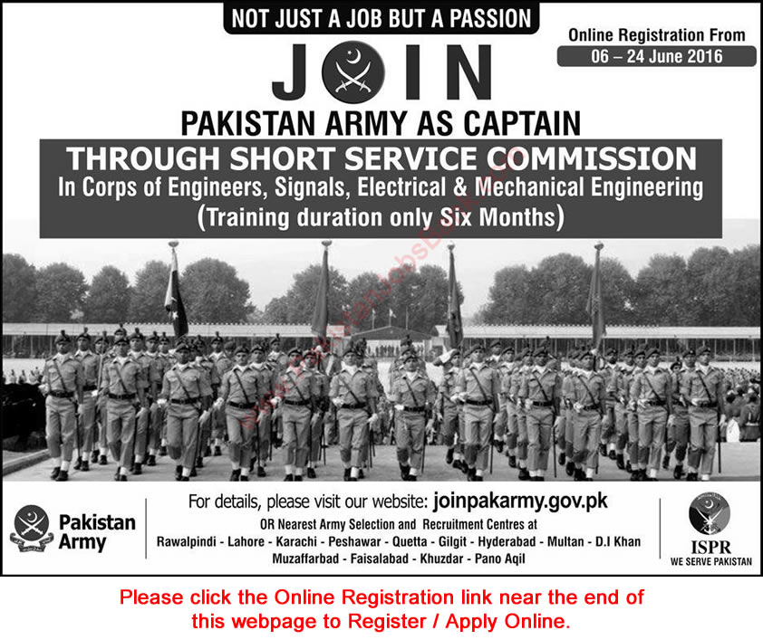 Join Pakistan Army as Captain June 2016 through Short Service Commission Online Registration Latest
