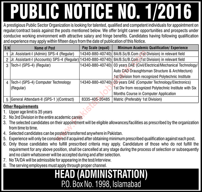 PO Box 1998 Islamabad Jobs 2016 June PAEC Junior Assistants, Technicians & General Attendants Latest