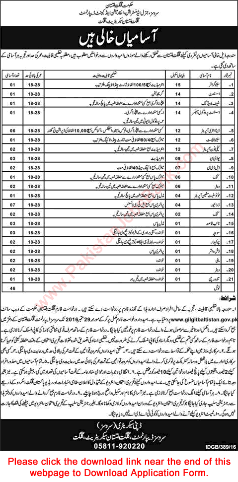 Services Department Gilgit Baltistan Jobs 2016 September Application Form Download Latest