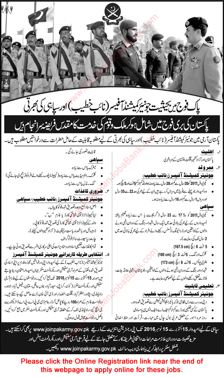 Naib Khateeb Jobs in Pakistan Army October 2016 Join as JCO Online Registration Latest / New