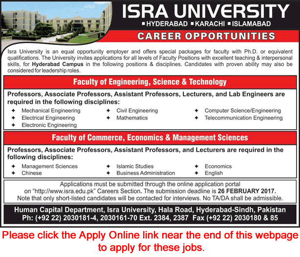 ISRA University Hyderabad Campus Jobs 2017 February Apply Online Teaching Faculty & Lab Engineers Latest