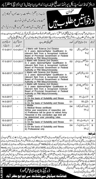 CMH Muzaffarabad Jobs 2017 March Medical Technicians, Attendants, Security Guards & Others Latest