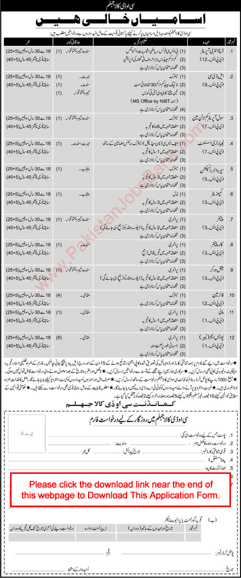 COD Kala Jhelum Jobs 2017 March Application Form Central Ordnance Depot Latest