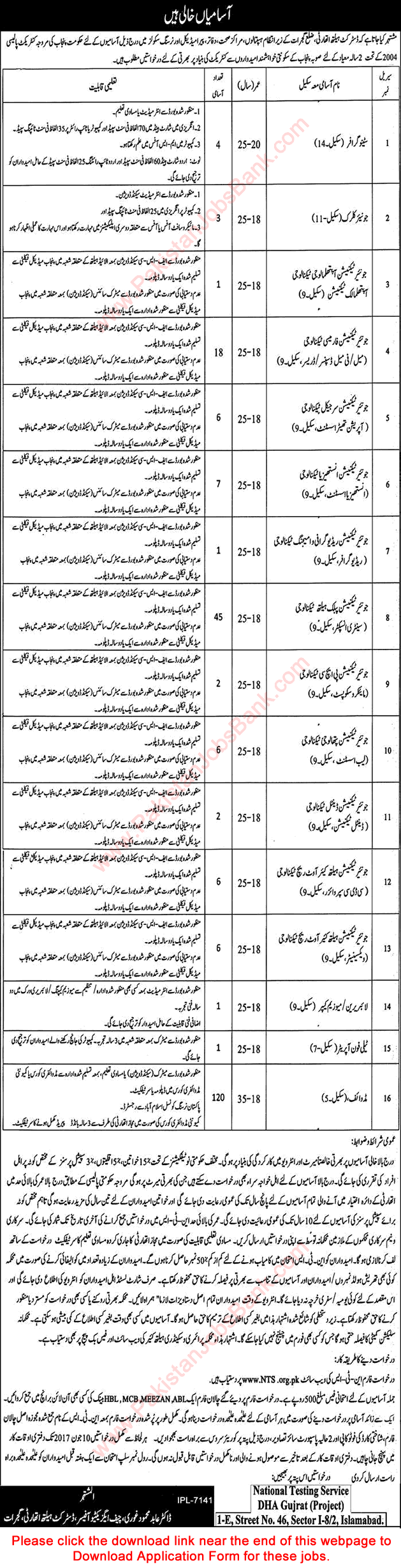 Health Department Gujrat Jobs May 2017 June NTS Application Form Midwives, Sanitary Inspectors & Others Latest