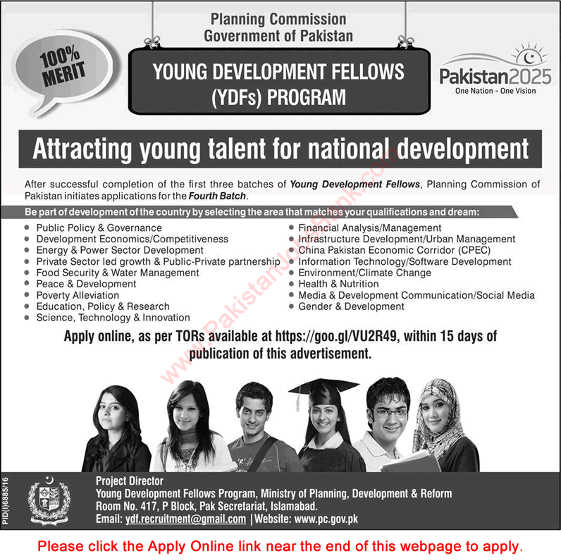 Youth Development Fellows Program 2017 June Apply Online Planning Commission of Pakistan Latest