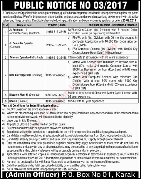 PO Box 01 Karak Jobs 2017 July PAEC Junior Assistant, Computer Operators, DEO & Others Latest