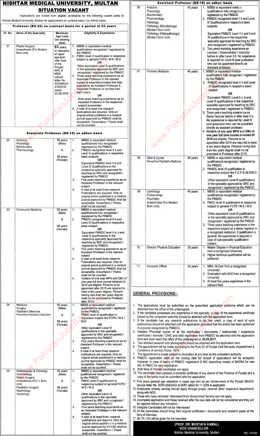 Nishtar Medical University Multan Jobs September 2017 Teaching Faculty, Accounts Officer & Director Physical Education Latest