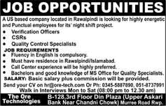 The Ore Technologies Rawalpindi Jobs 2017 September Verification Officers, CRO & QC Specialists Latest