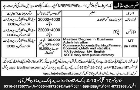 NRSP UPAP Jobs September 2017 May Field Staff, Accounts & Management Trainees Latest