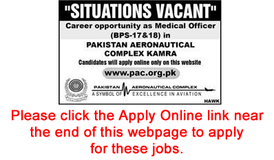 Medical Officer Jobs in Pakistan Aeronautical Complex Kamra October 2017 November Apply Online PAC Latest